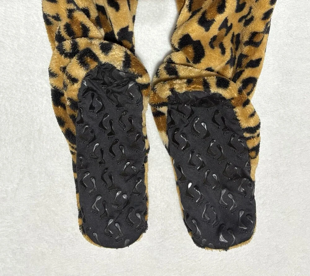 Footed Pajamas Kids Large Cheetah Spots Hooded Chenille One Piece Pockets Soft